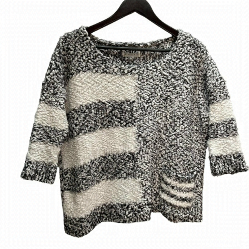 sabo Skirt Black/White Short Sleeve Boxy Fit Boucle Sweater Size S
